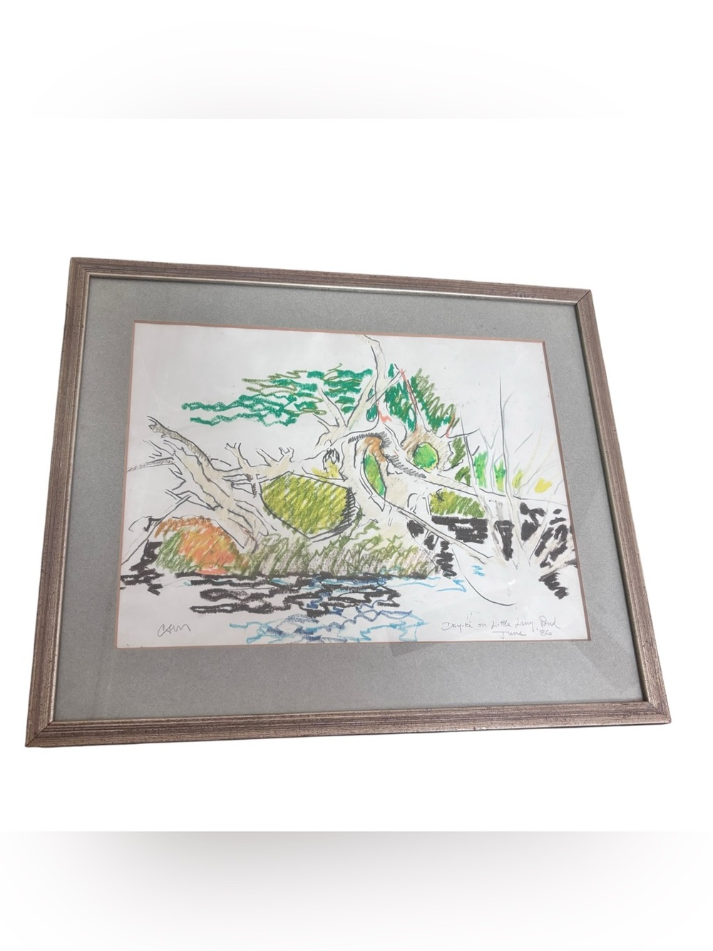 Original 1986 Mixed Media Landscape Drawing by Abbott Meader| Maine Beach